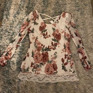 Junior girls floral sheer long sleeve shirt